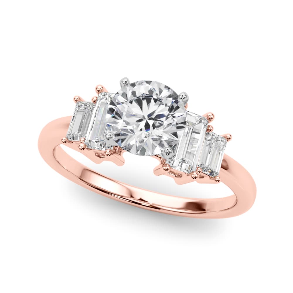 Contemporary Style Baguette Shape Engagement Ring, style 85368, Front view in rose gold