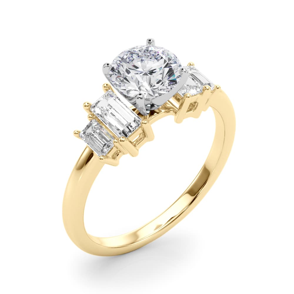 Contemporary Style Baguette Shape Engagement Ring, style 85368, Angle view in yellow gold