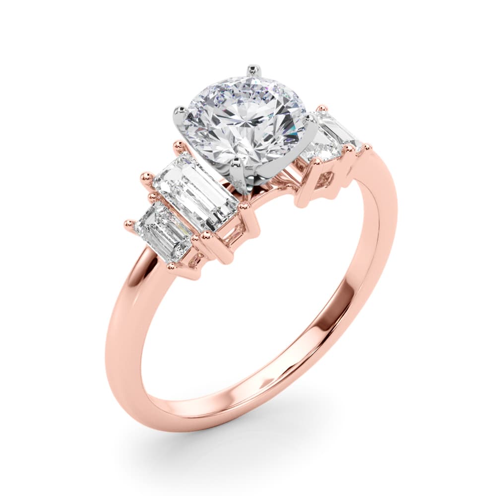 Contemporary Style Baguette Shape Engagement Ring, style 85368, Angle view in rose gold