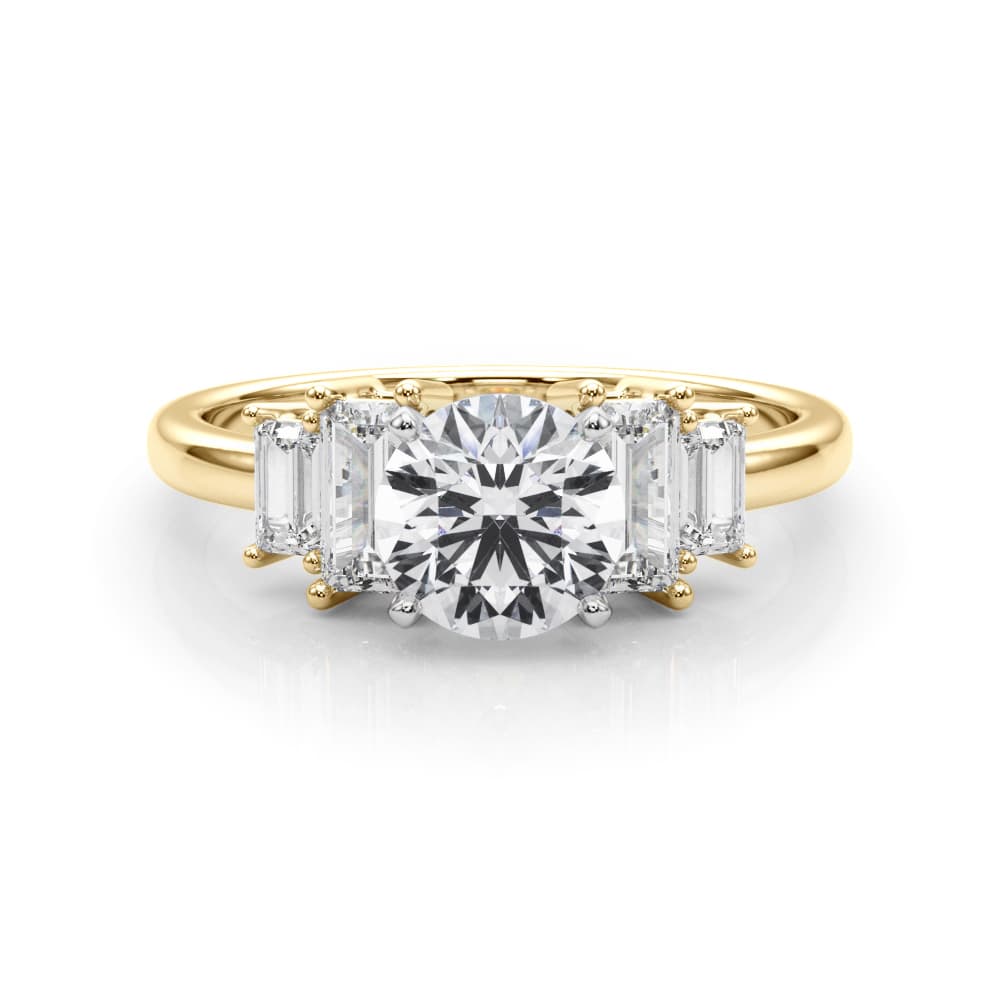 Contemporary Style Baguette Shape Engagement Ring, style 85368, On hand view in yellow gold