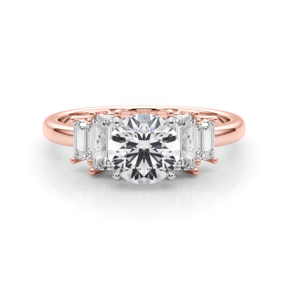 Contemporary Style Baguette Shape Engagement Ring, style 85368, On hand view in rose gold