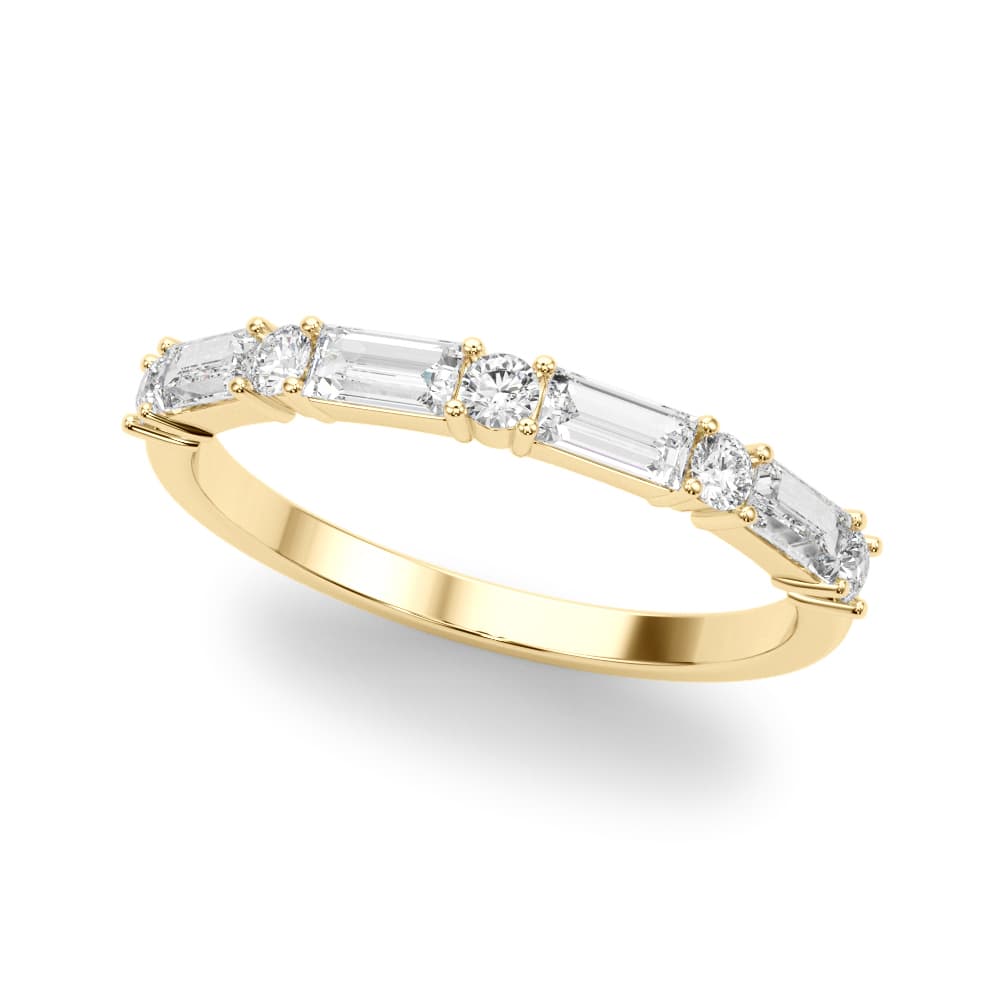 Alternating Round & Straight Baguette Wedding Band (5/8 ct. tw.), Front view in yellow gold