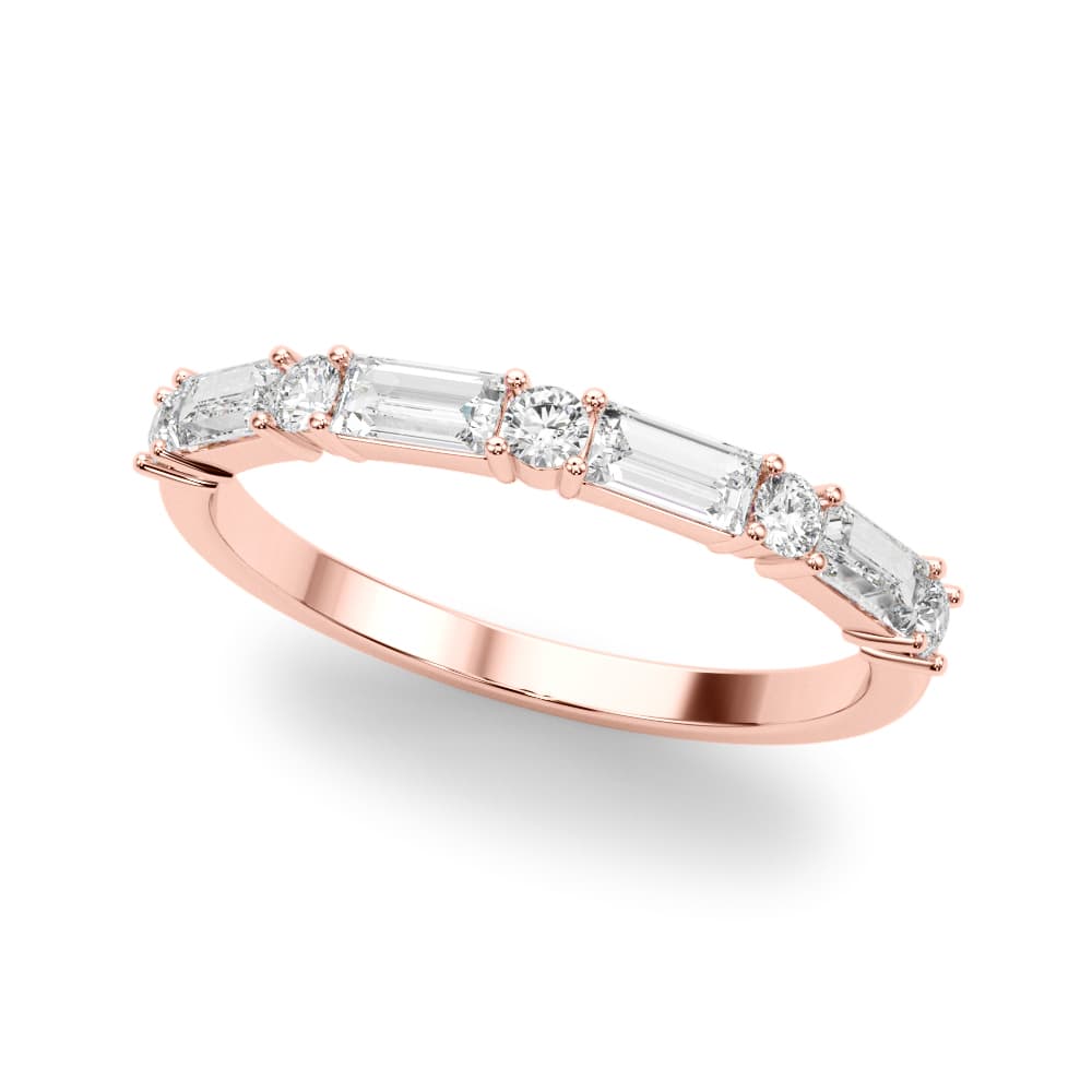 Alternating Round & Straight Baguette Wedding Band (5/8 ct. tw.), Front view in rose gold