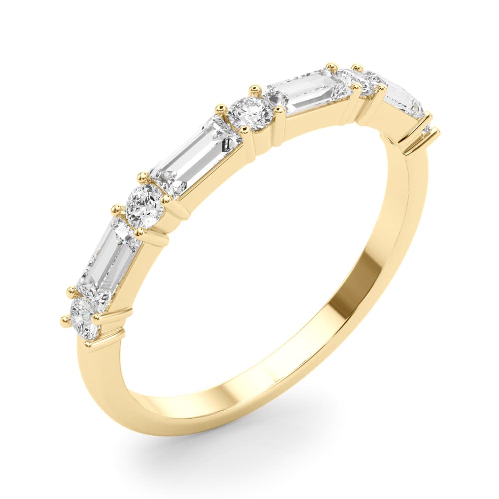 Alternating Round & Straight Baguette Wedding Band (5/8 ct. tw.), Angle view in yellow gold