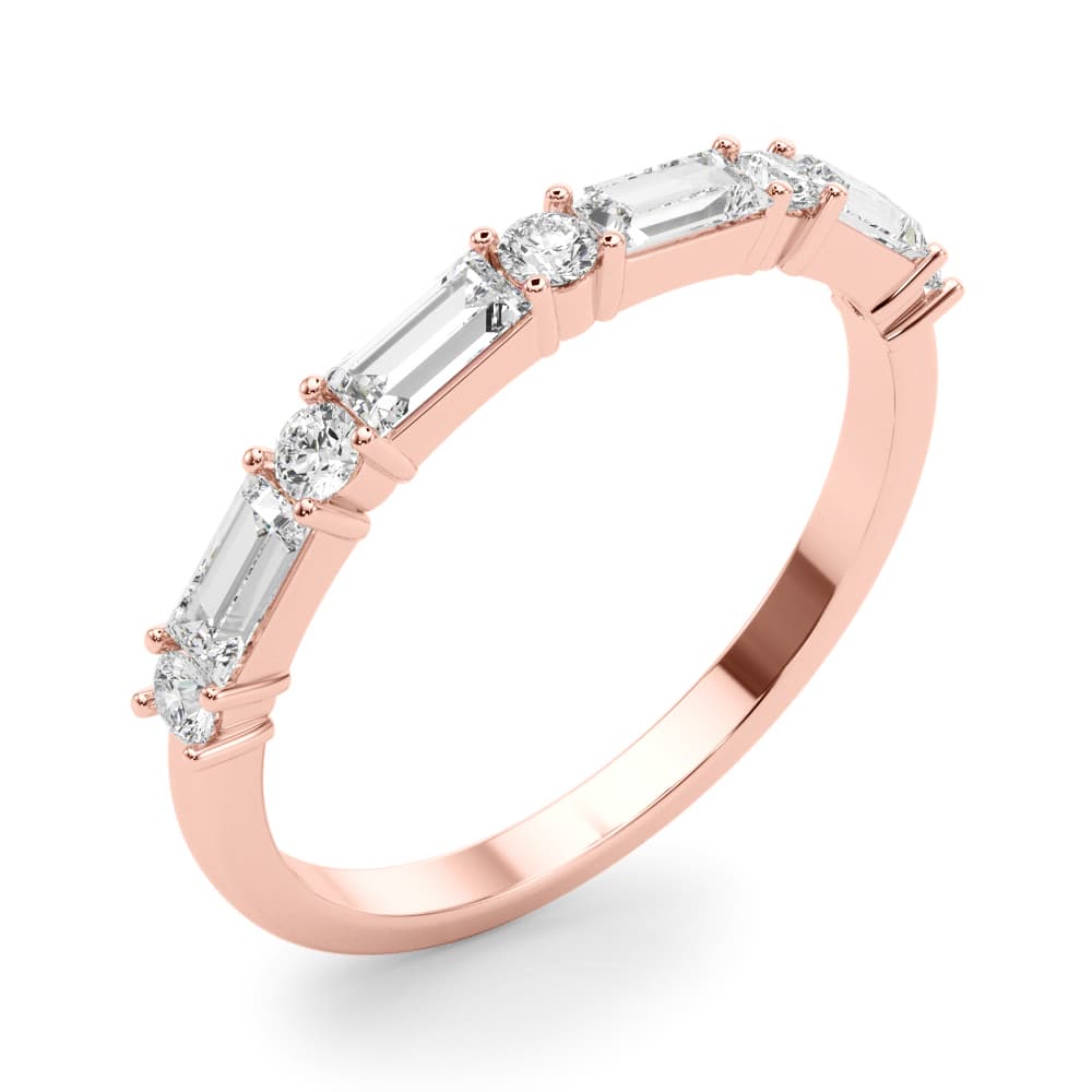 Alternating Round & Straight Baguette Wedding Band (5/8 ct. tw.), Angle view in rose gold