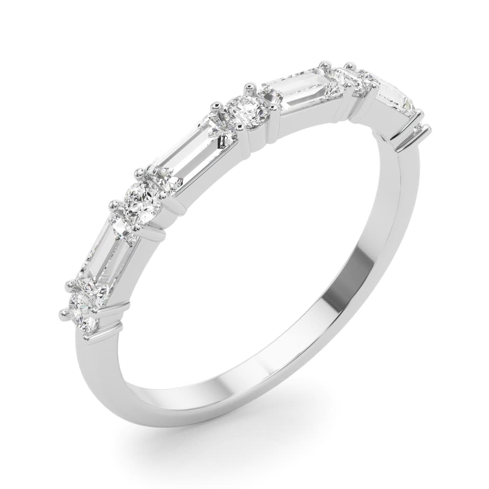 Alternating Round & Straight Baguette Wedding Band (5/8 ct. tw.), Angle view in white gold or platinum
