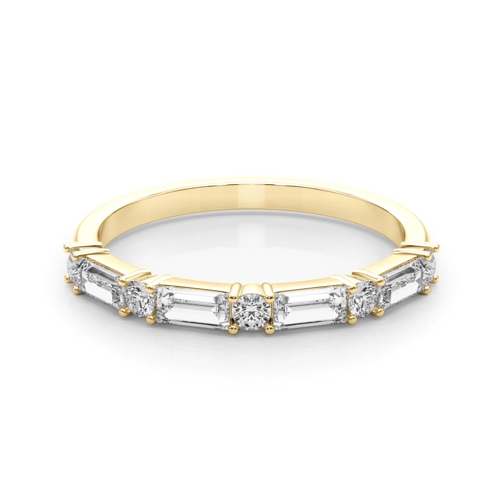 Alternating Round & Straight Baguette Wedding Band (5/8 ct. tw.), On hand view in yellow gold