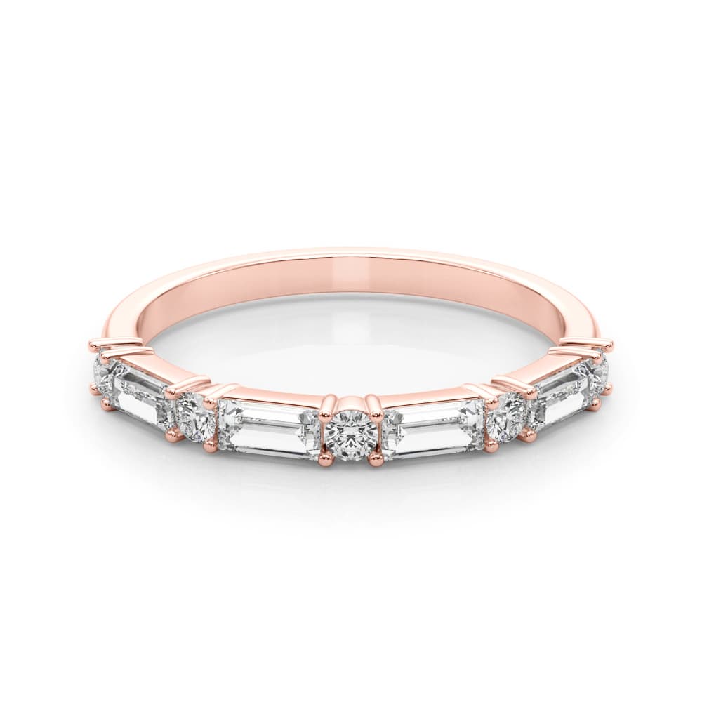 Alternating Round & Straight Baguette Wedding Band (5/8 ct. tw.), On hand view in rose gold