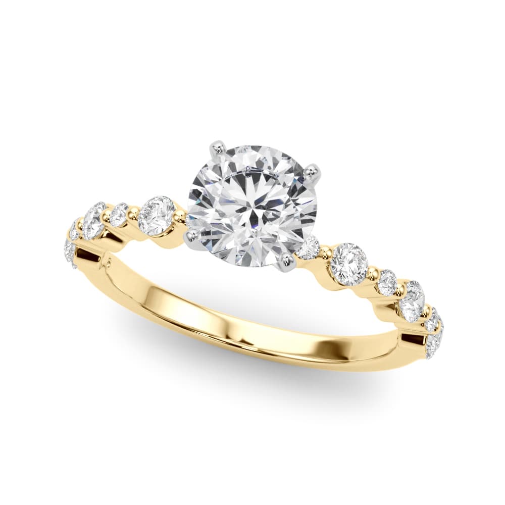 Single Shared Prong Engagement Ring, style 85373, Front view in yellow gold