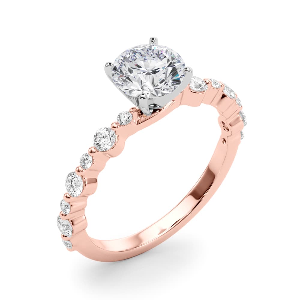 Single Shared Prong Engagement Ring, style 85373, Angle view in rose gold
