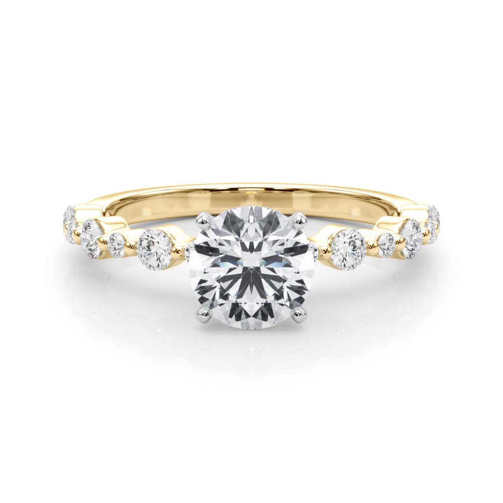 Single Shared Prong Engagement Ring, style 85373, On hand view in yellow gold