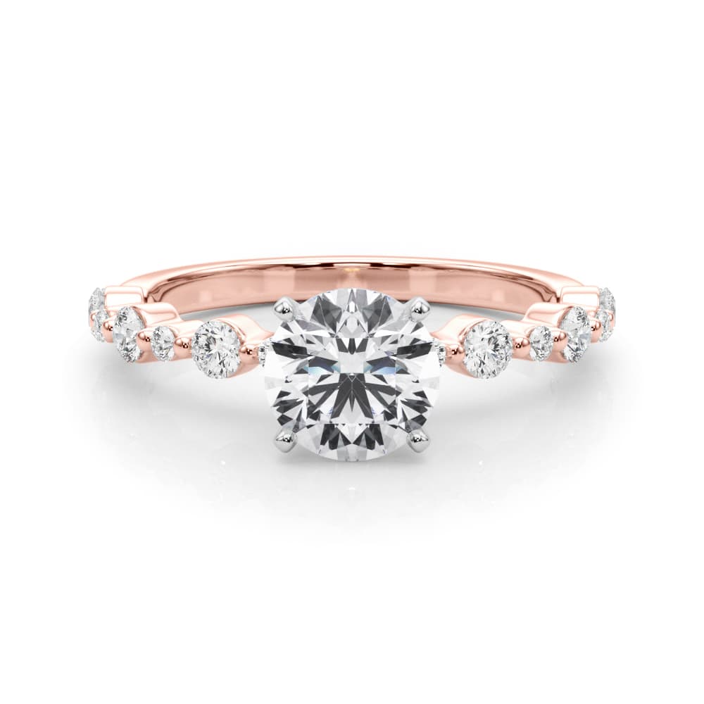 Single Shared Prong Engagement Ring, style 85373, On hand view in rose gold