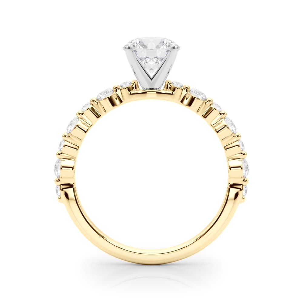 Single Shared Prong Engagement Ring, style 85373, Side view in yellow gold