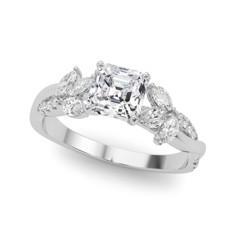 Nature Inspired Twisted Shank Cluster Side Engagement Ring — style 85374 in 10k White Gold