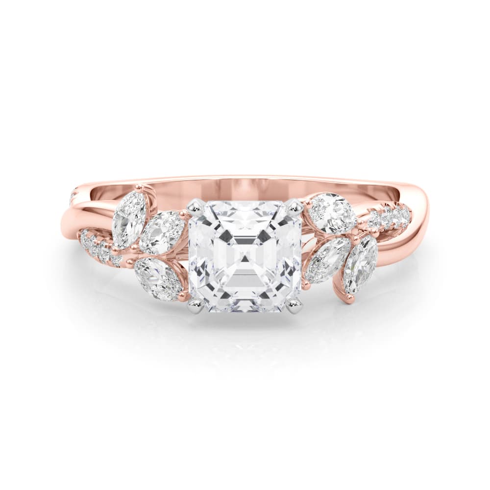 Nature Inspired Twisted Shank Cluster Side Engagement Ring, style 85374, On hand view in rose gold