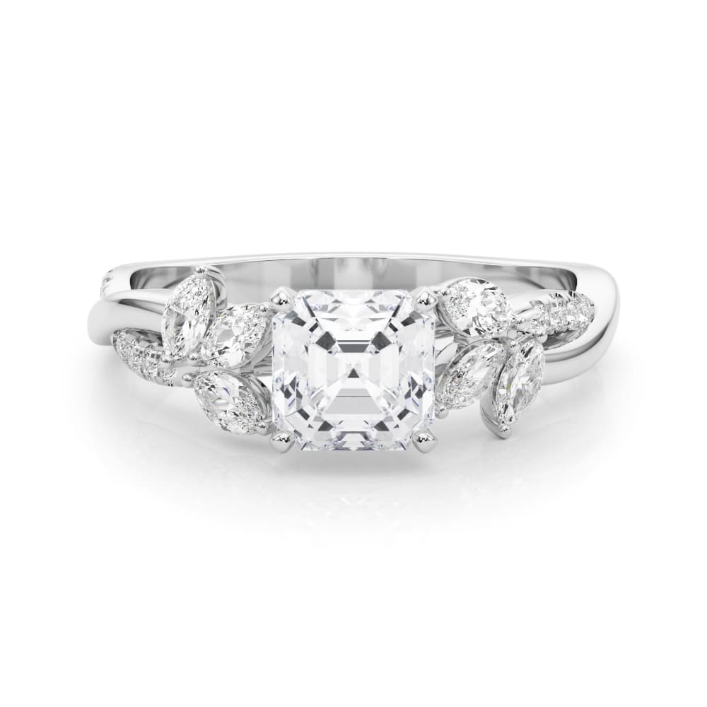 Nature Inspired Twisted Shank Cluster Side Engagement Ring, style 85374, On hand view in white gold or platinum