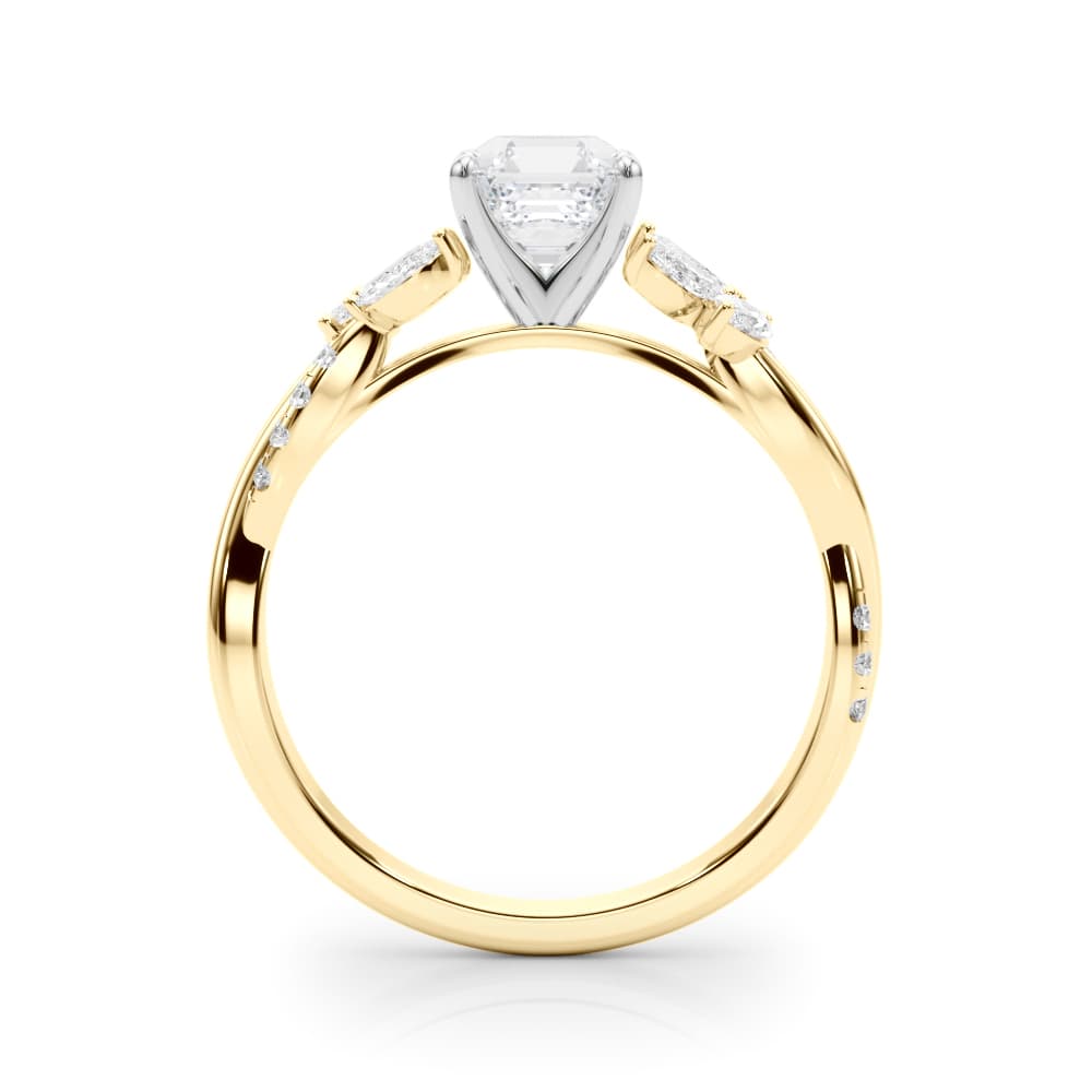 Nature Inspired Twisted Shank Cluster Side Engagement Ring, style 85374, Side view in yellow gold