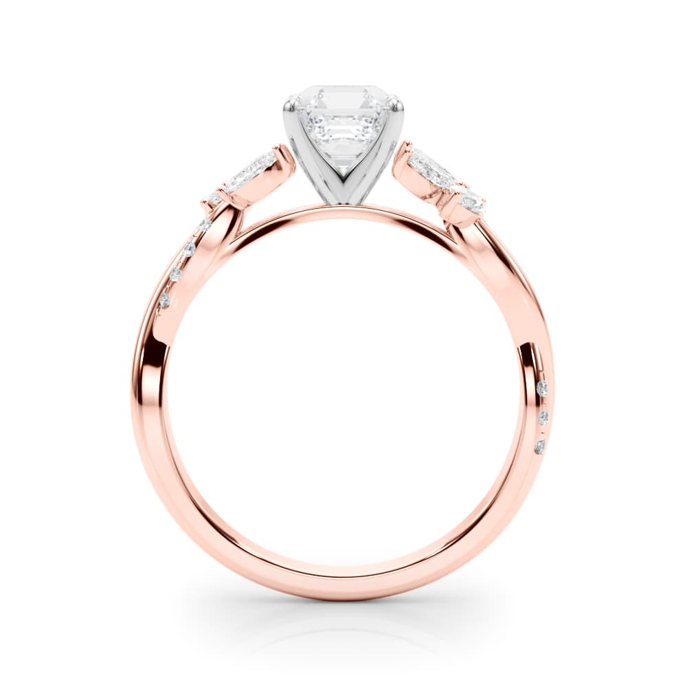 Nature Inspired Twisted Shank Cluster Side Engagement Ring, style 85374, Side view in rose gold