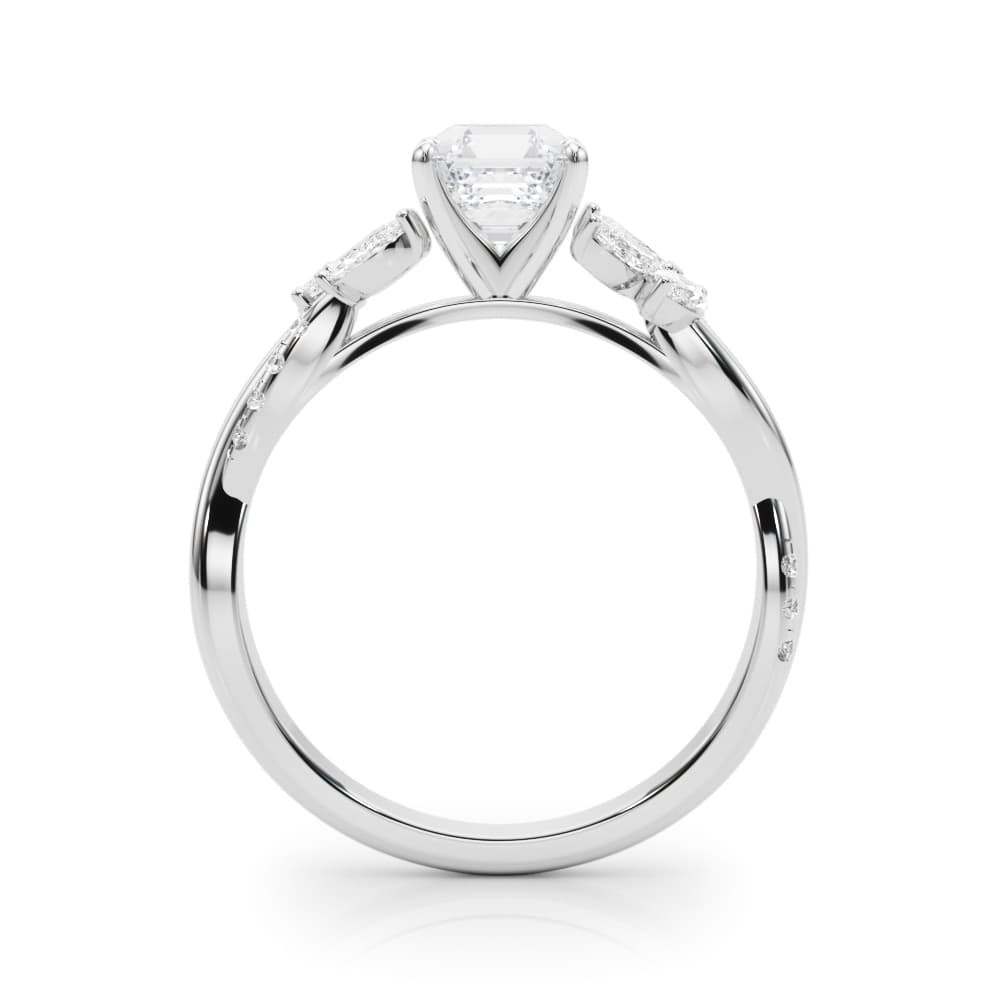 Nature Inspired Twisted Shank Cluster Side Engagement Ring, style 85374, Side view in white gold or platinum