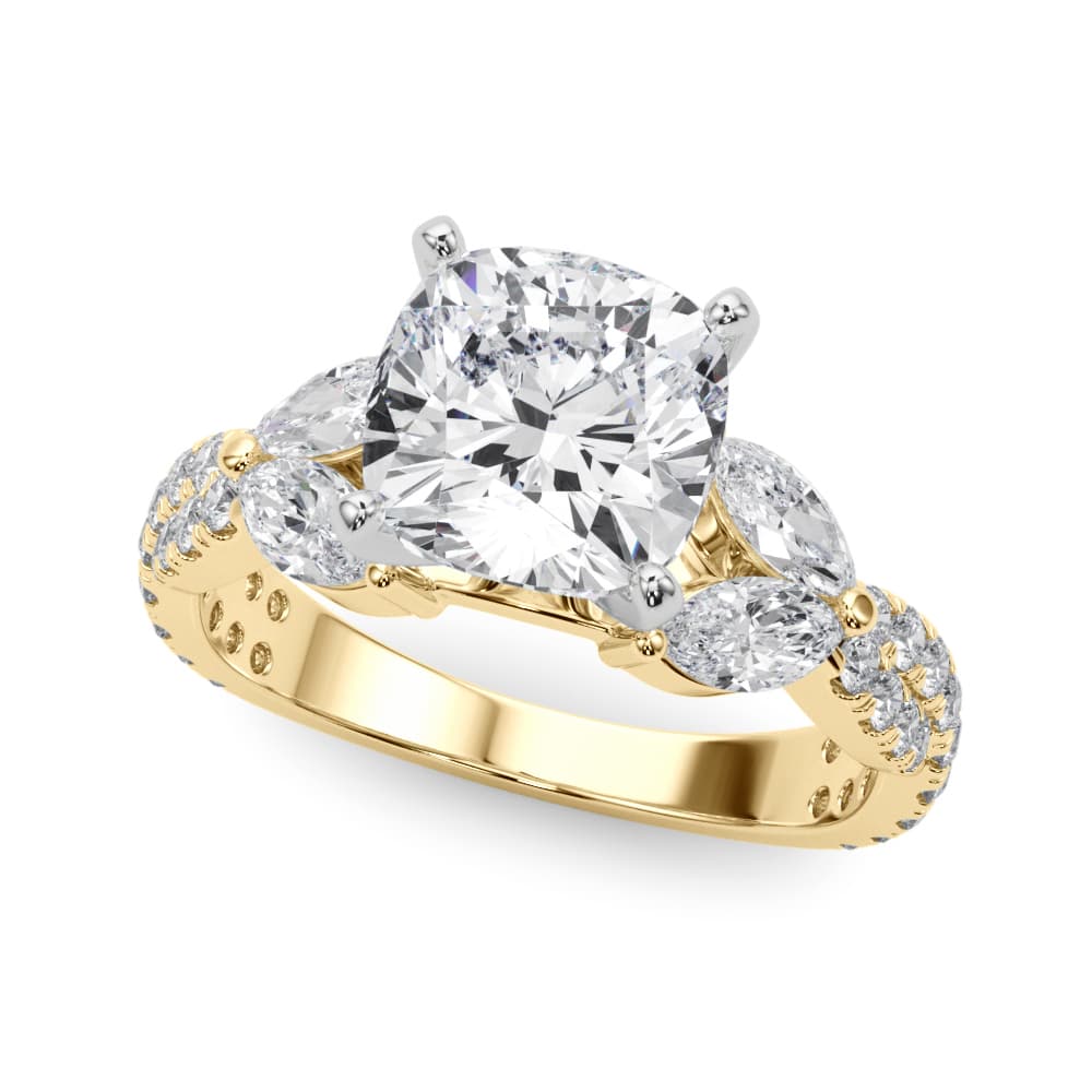 Round & Marquise Twisted Engagement Ring, style 85376, Front view in yellow gold