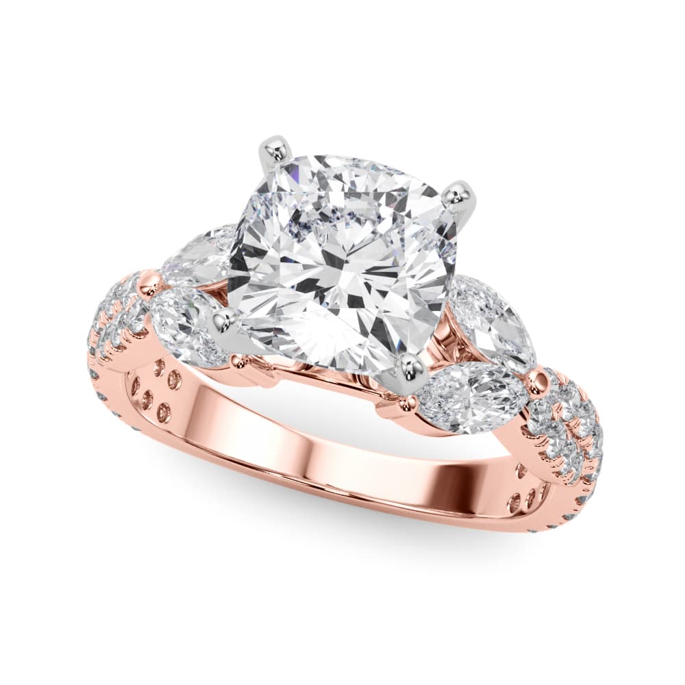 Round & Marquise Twisted Engagement Ring, style 85376, Front view in rose gold