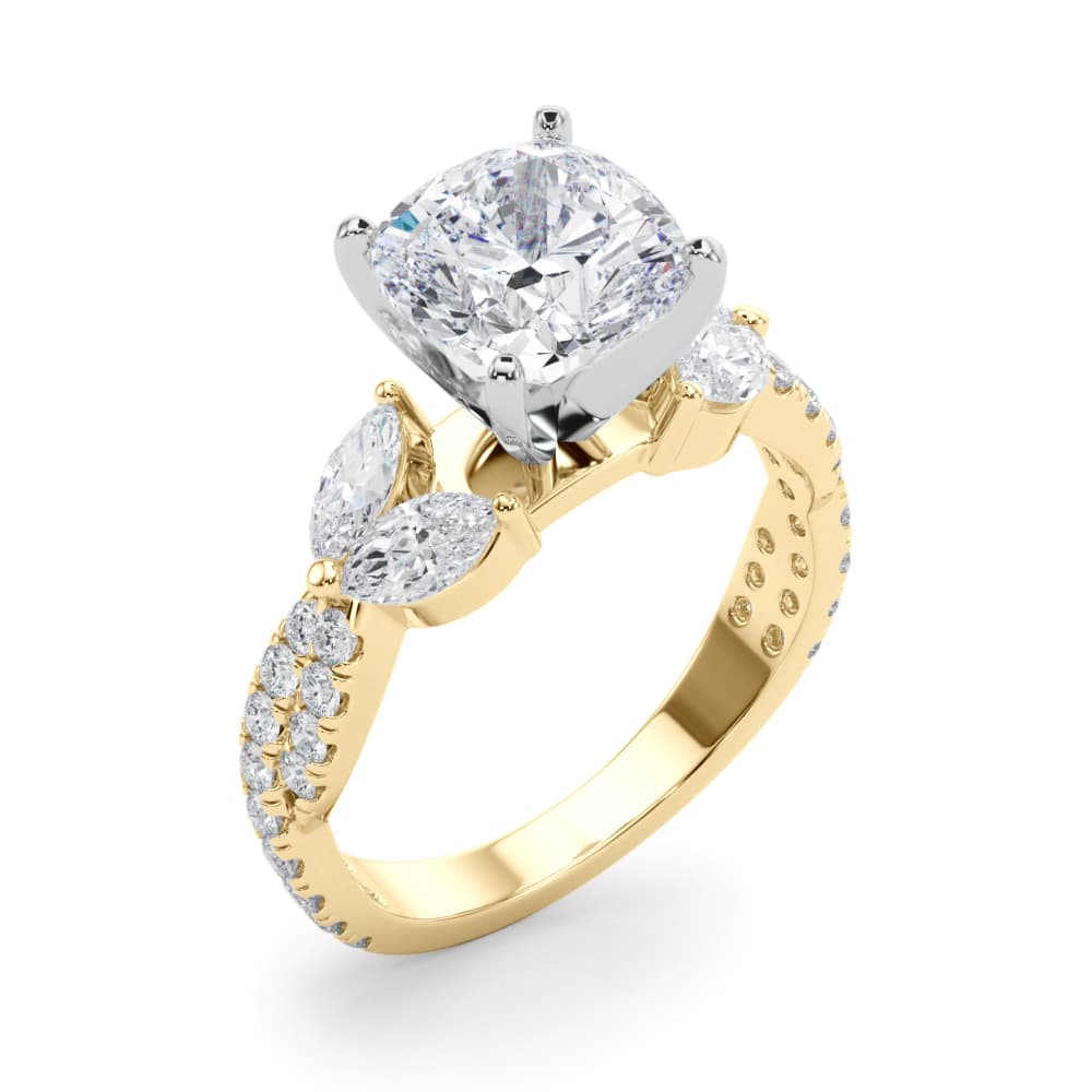 Round & Marquise Twisted Engagement Ring, style 85376, Angle view in yellow gold