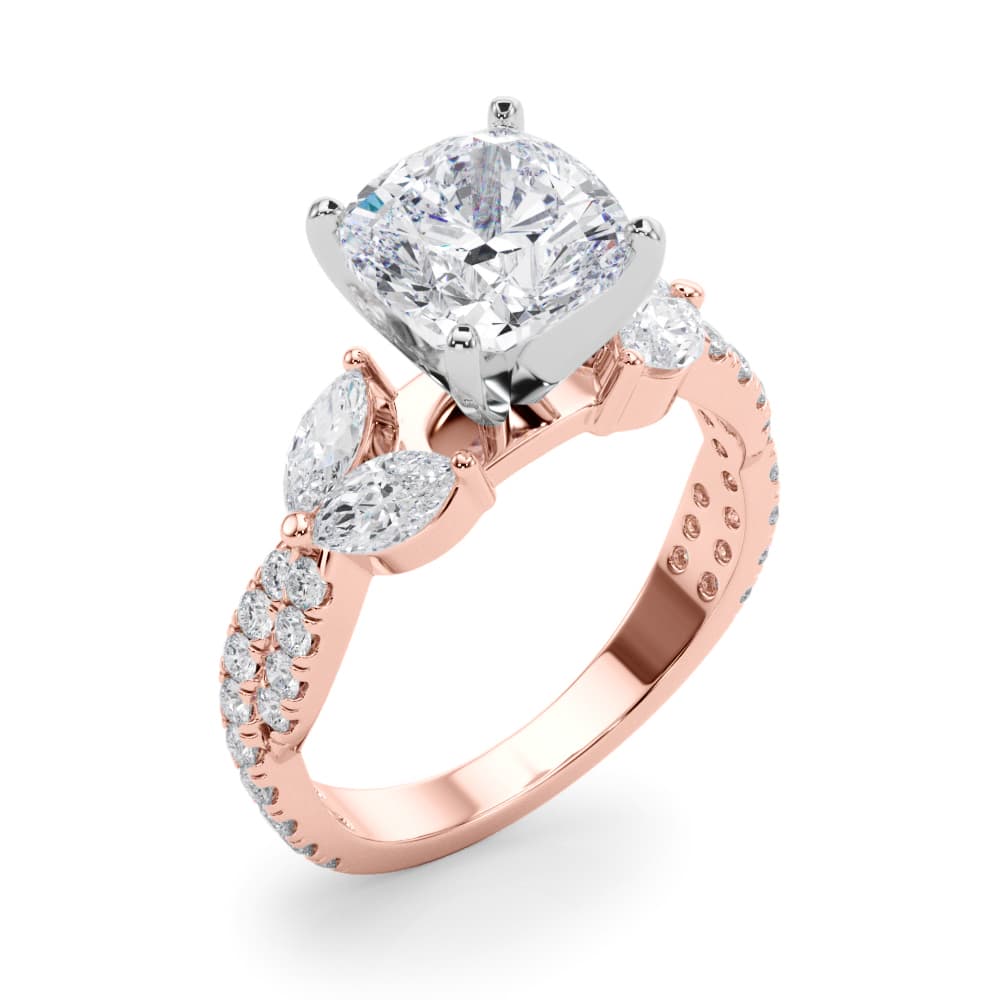 Round & Marquise Twisted Engagement Ring, style 85376, Angle view in rose gold