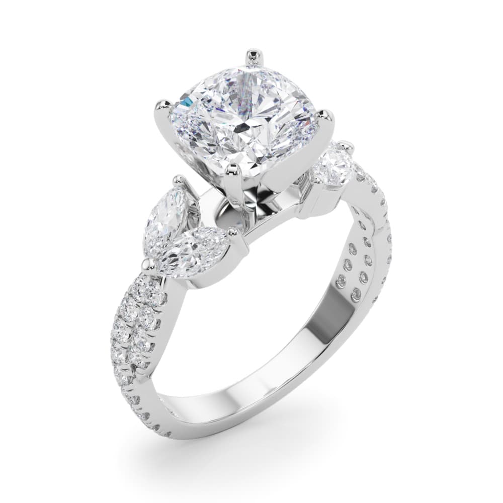 Round & Marquise Twisted Engagement Ring, style 85376, Angle view in white gold or platinum