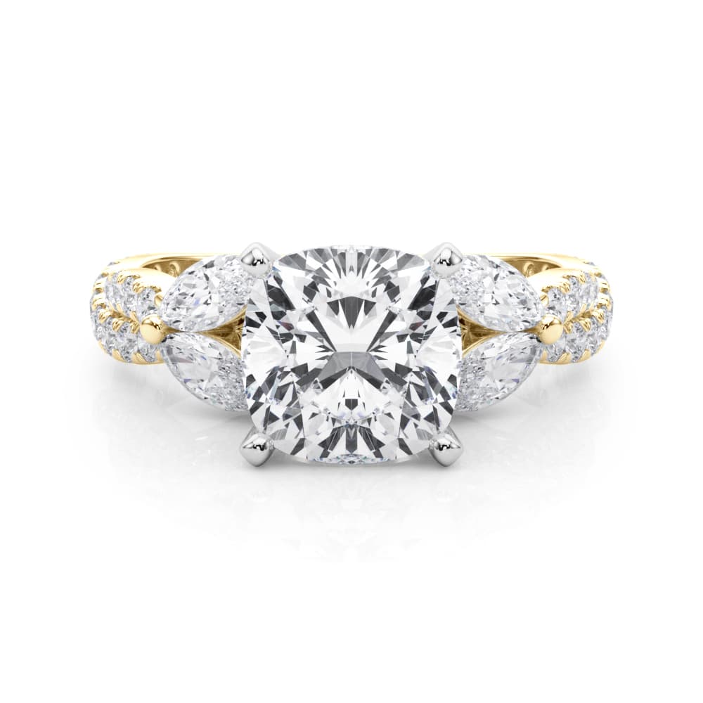 Round & Marquise Twisted Engagement Ring, style 85376, On hand view in yellow gold