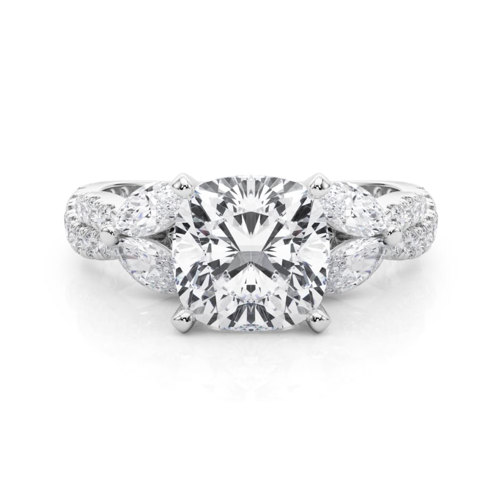 Round & Marquise Twisted Engagement Ring, style 85376, On hand view in white gold or platinum