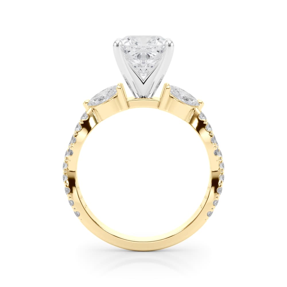 Round & Marquise Twisted Engagement Ring, style 85376, Side view in yellow gold
