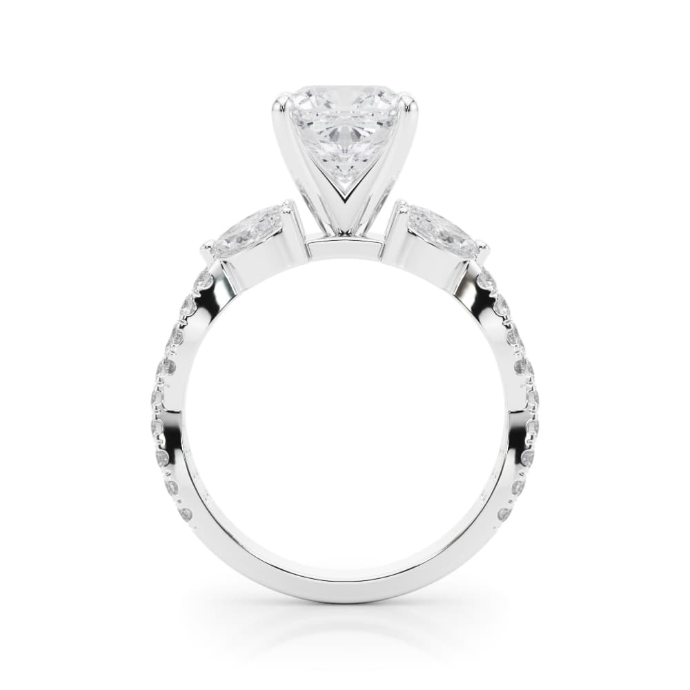 Round & Marquise Twisted Engagement Ring, style 85376, Side view in white gold or platinum