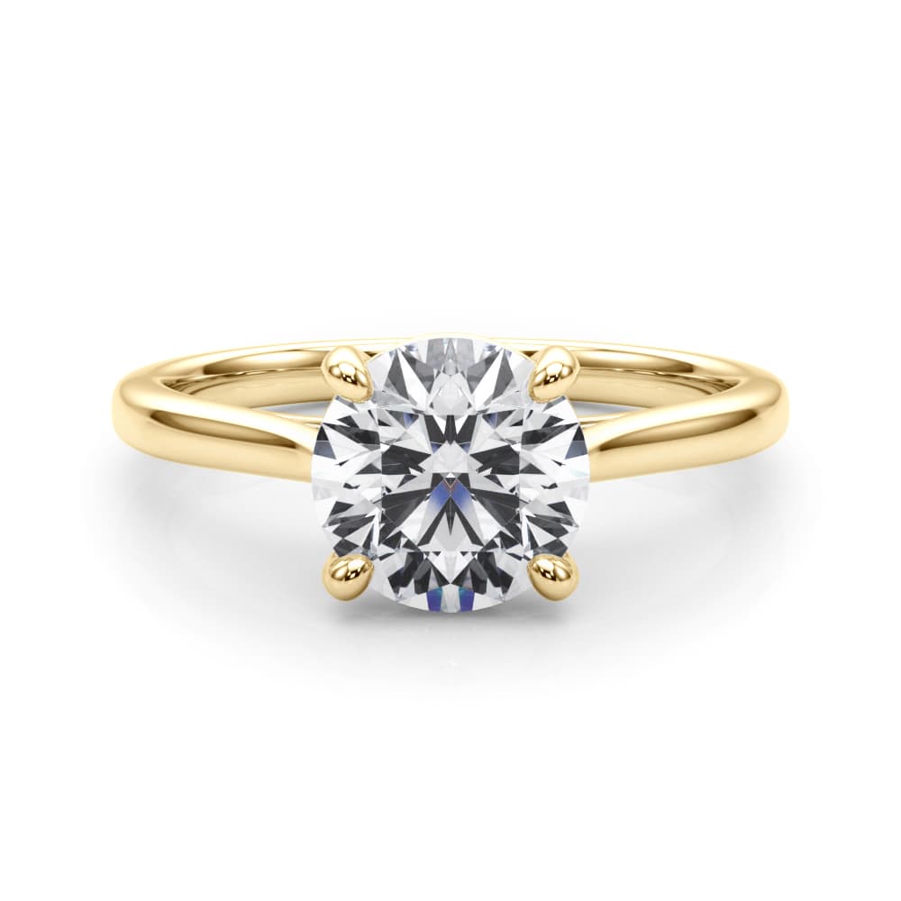 Round Solitaire Engagement Ring, style 85393, On hand view in yellow gold