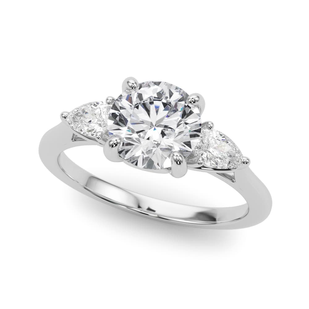 3-Stone Round Engagement Ring w/ Pear Sides — style 85394 in 10k White Gold