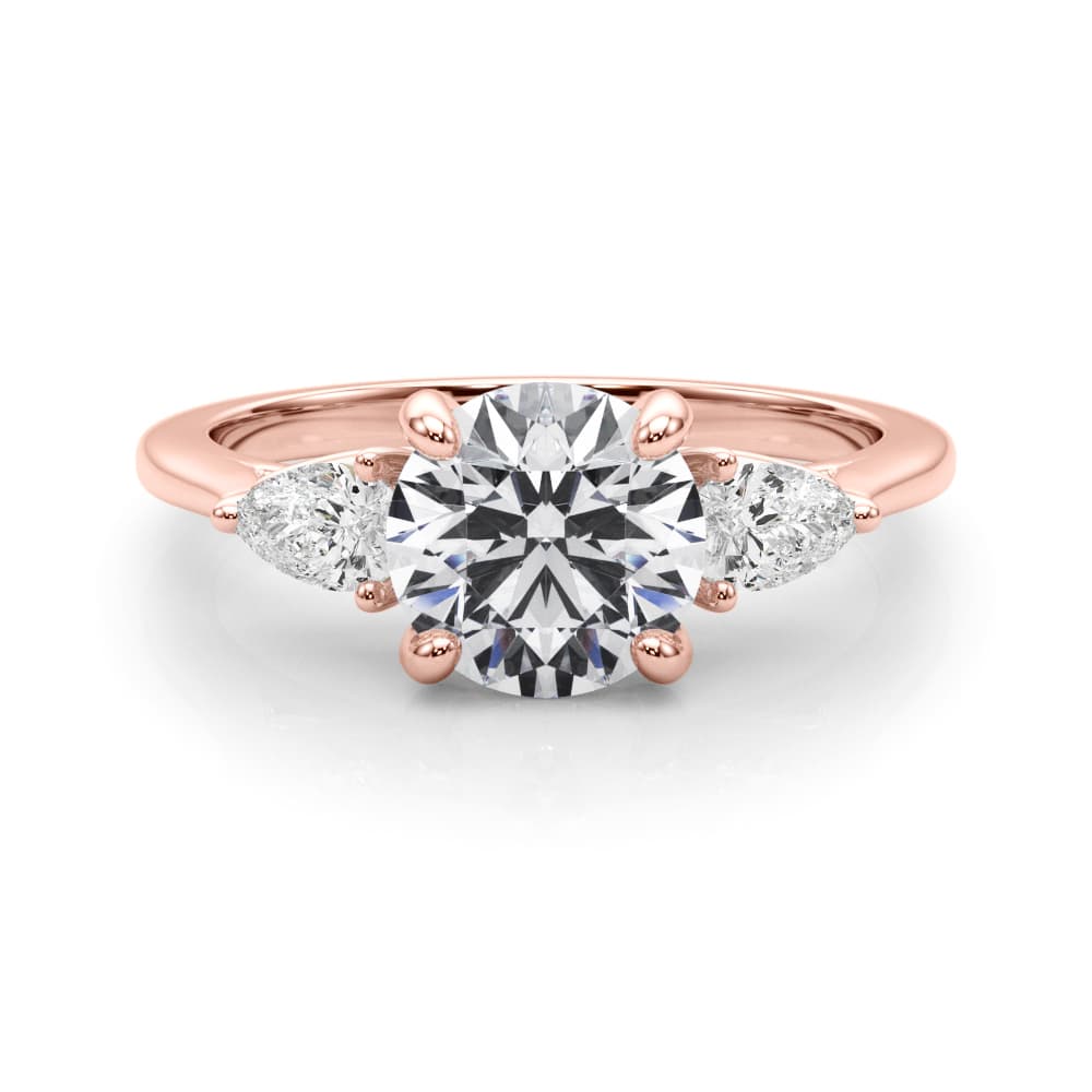 3-Stone Round Engagement Ring w/ Pear Sides, style 85394, On hand view in rose gold