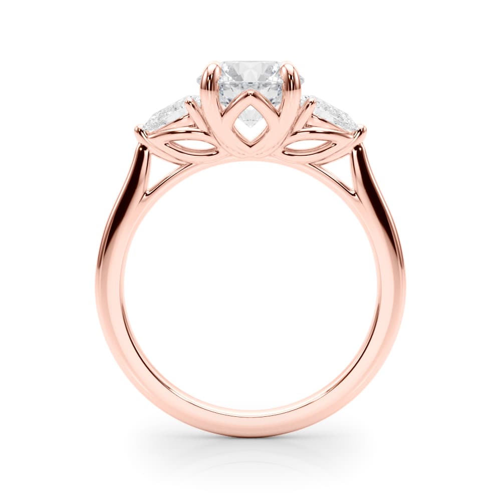 3-Stone Round Engagement Ring w/ Pear Sides, style 85394, Side view in rose gold