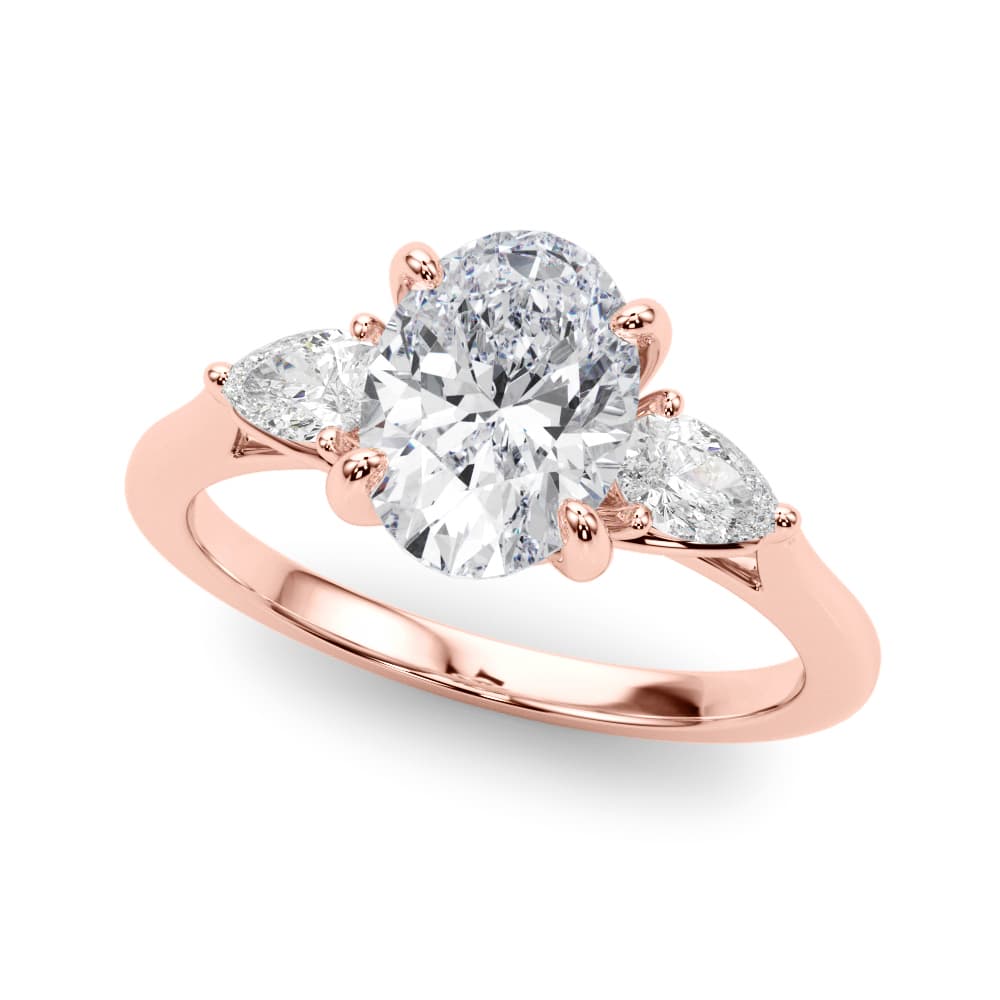 3-Stone Oval Engagement Ring w/ Pear Sides, style 85395, Front view in rose gold