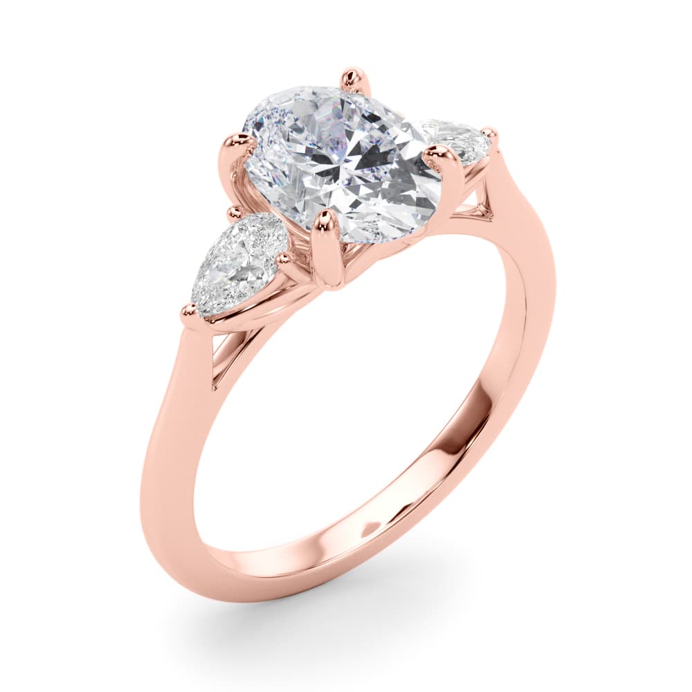 3-Stone Oval Engagement Ring w/ Pear Sides, style 85395, Angle view in rose gold