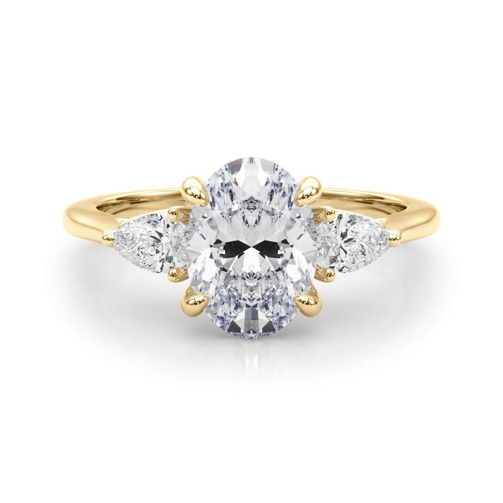 3-Stone Oval Engagement Ring w/ Pear Sides, style 85395, On hand view in yellow gold