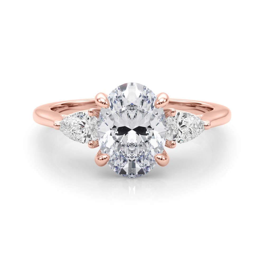 3-Stone Oval Engagement Ring w/ Pear Sides, style 85395, On hand view in rose gold