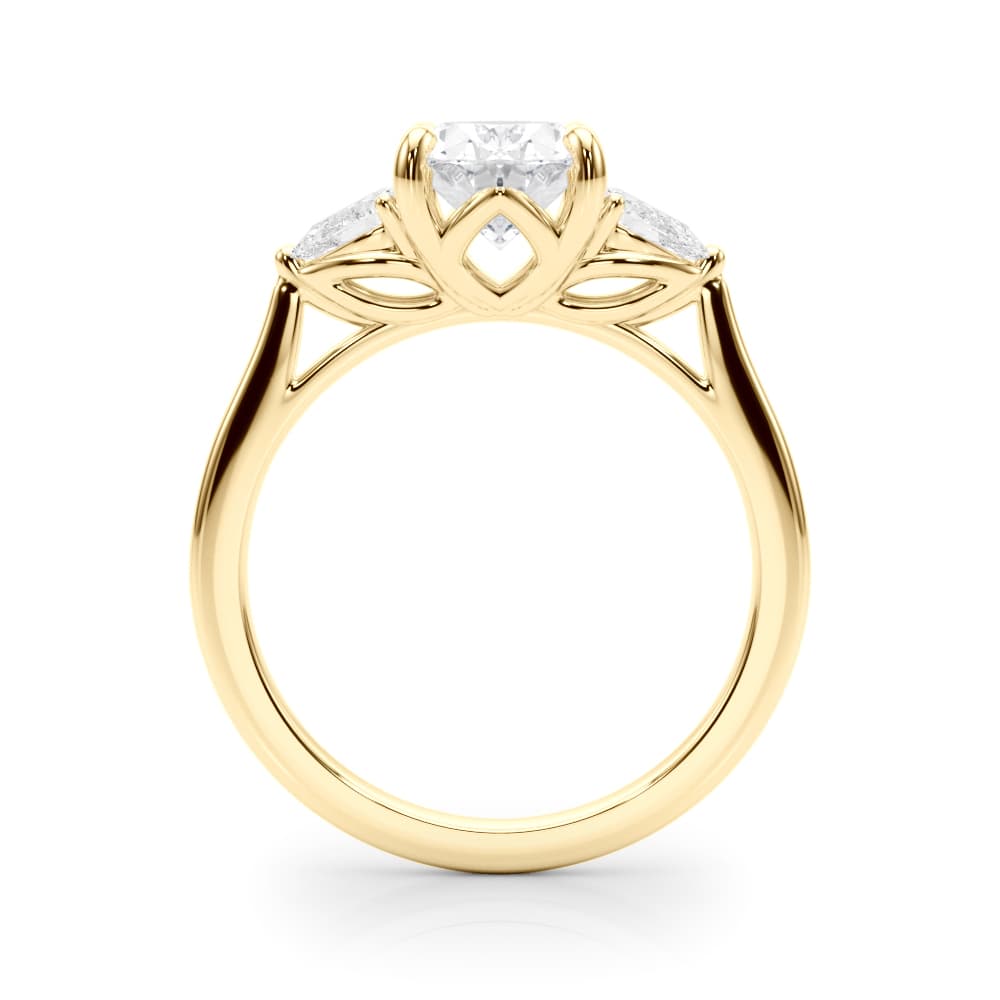 3-Stone Oval Engagement Ring w/ Pear Sides, style 85395, Side view in yellow gold