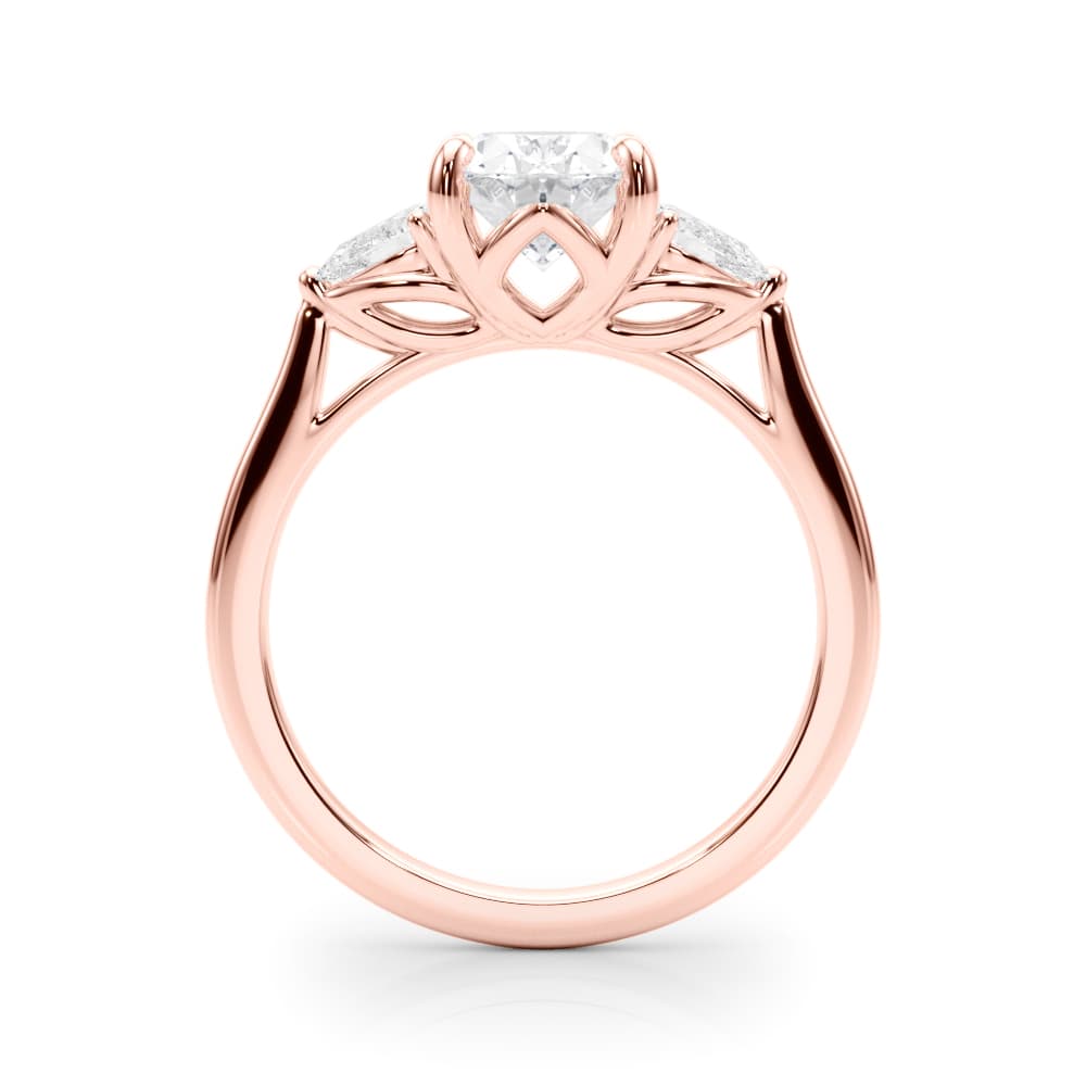 3-Stone Oval Engagement Ring w/ Pear Sides, style 85395, Side view in rose gold