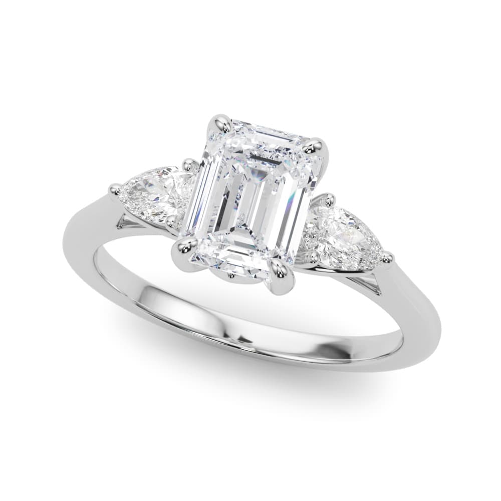 3-Stone Emerald Engagement Ring w/ Pear Sides — style 85396 in 10k White Gold