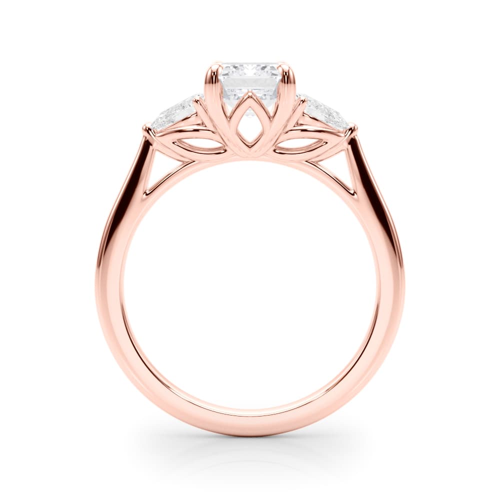 3-Stone Emerald Engagement Ring w/ Pear Sides, style 85396, Side view in rose gold