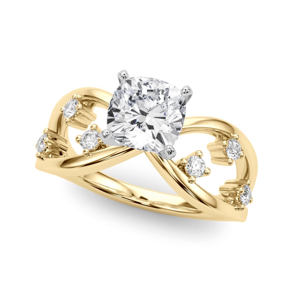 Split Shank Scattered Diamond Engagement Ring, style 85397, Front view in yellow gold