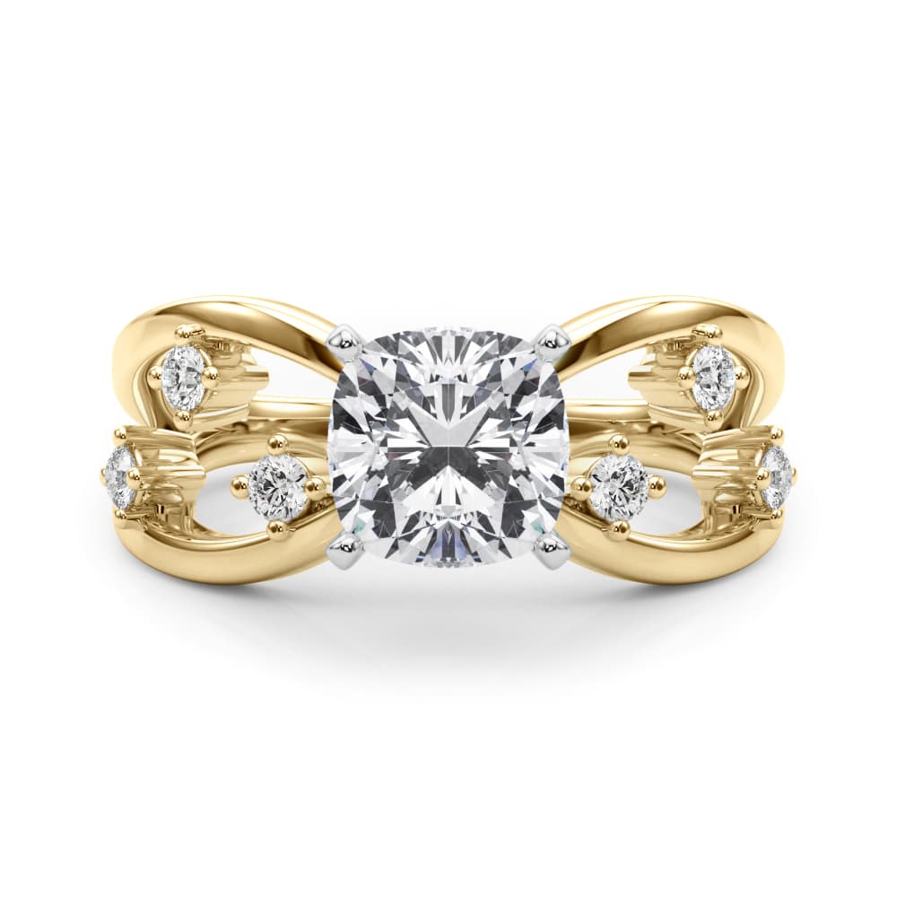 Split Shank Scattered Diamond Engagement Ring, style 85397, Angle view in yellow gold