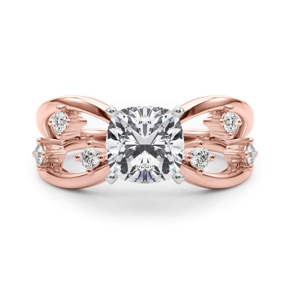 Split Shank Scattered Diamond Engagement Ring, style 85397, Angle view in rose gold