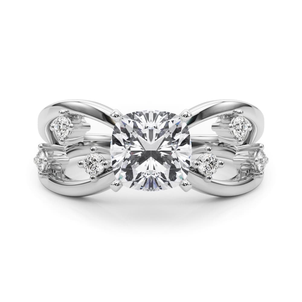 Split Shank Scattered Diamond Engagement Ring, style 85397, Angle view in white gold or platinum
