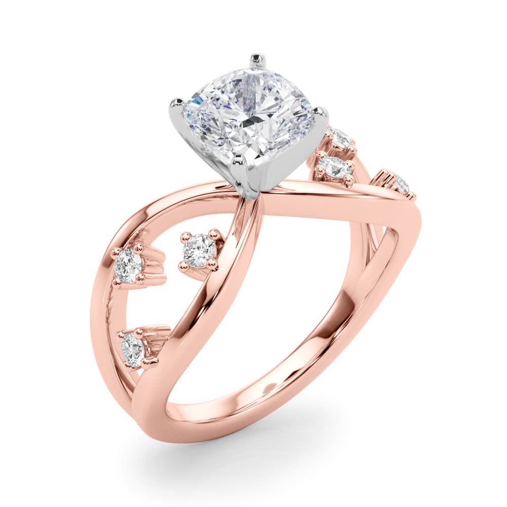 Split Shank Scattered Diamond Engagement Ring, style 85397, On hand view in rose gold
