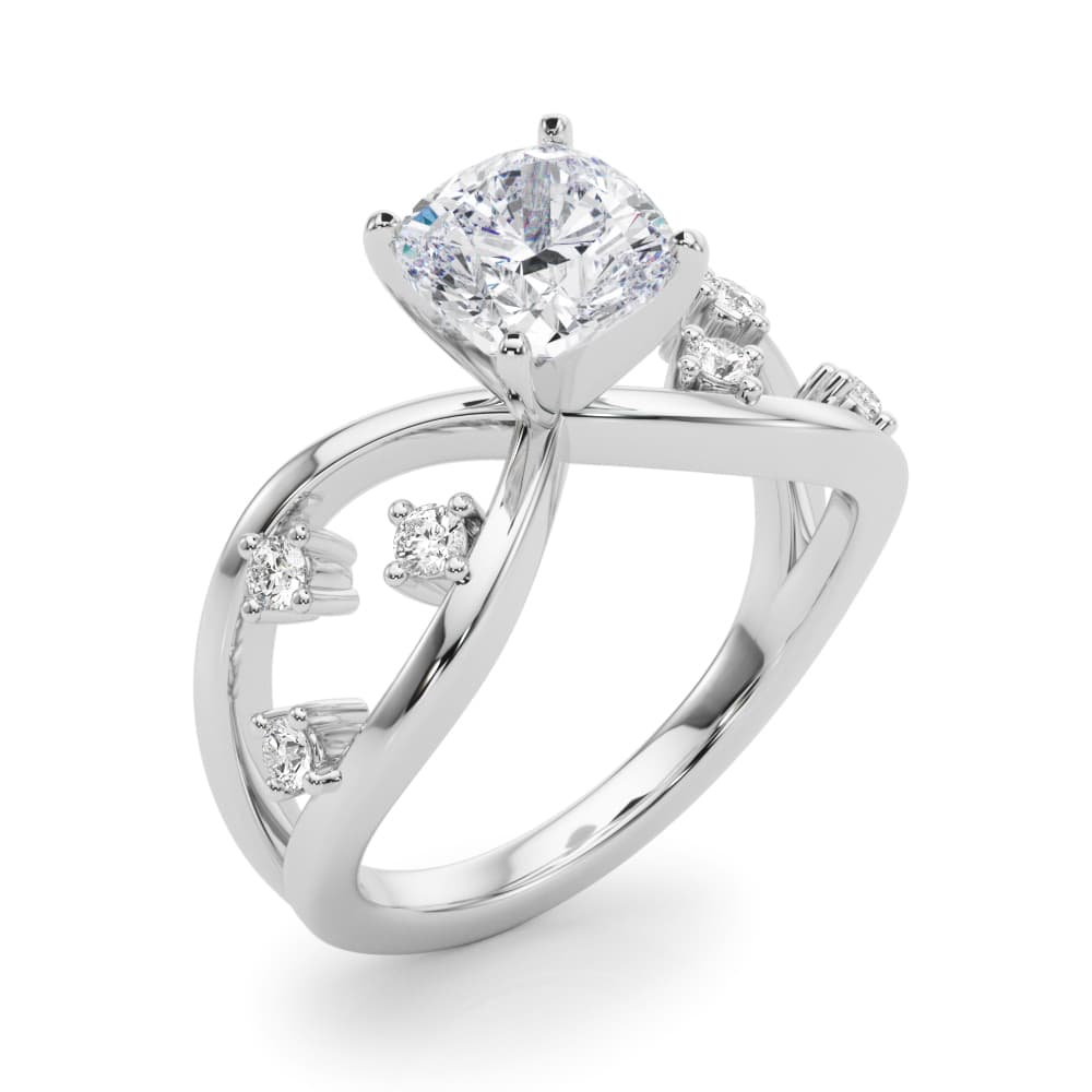 Split Shank Scattered Diamond Engagement Ring, style 85397, On hand view in white gold or platinum